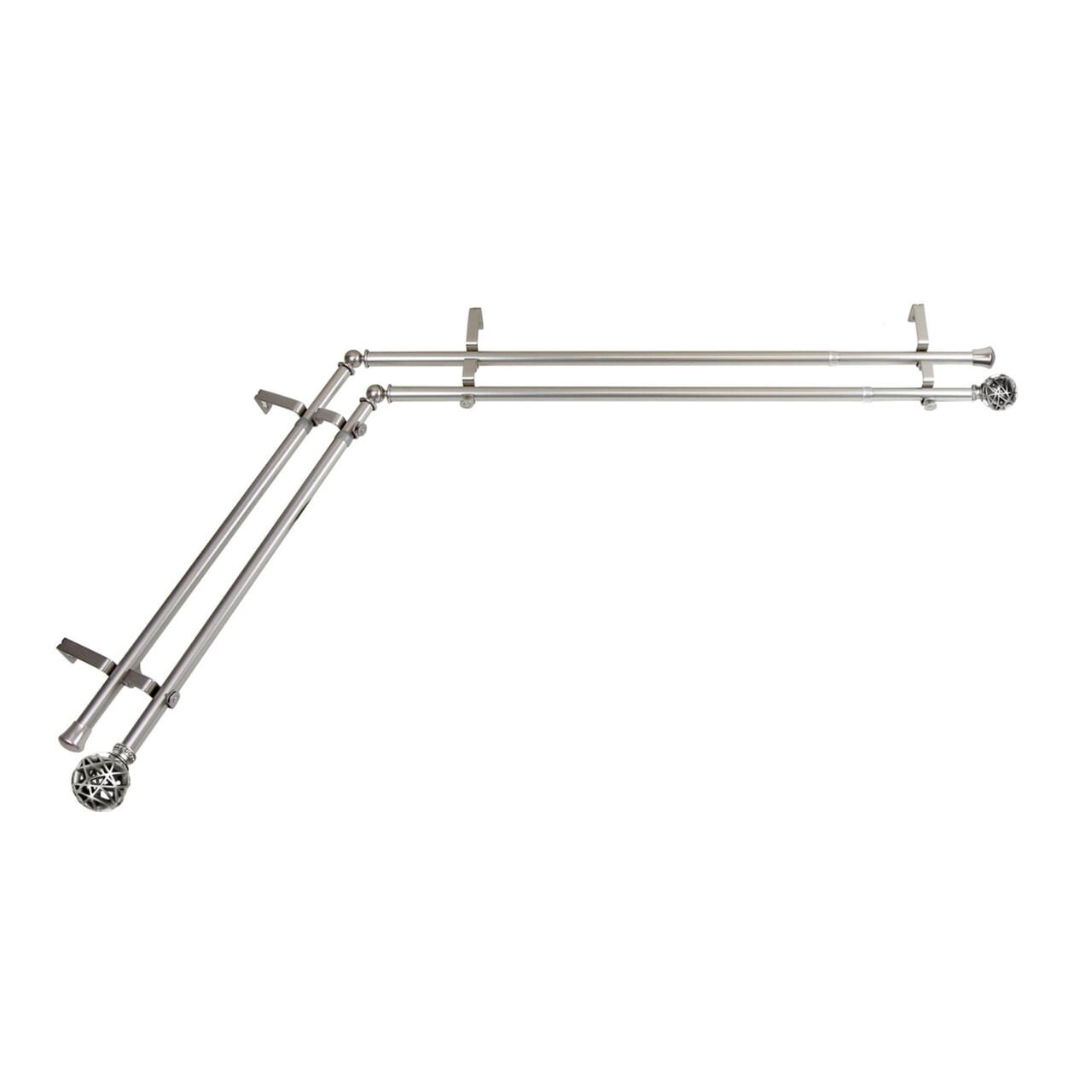 Hermosa Home Home Decorative Indoor Skyler Double Corner Window Curtain Rod 120-170" - Satin Nickel